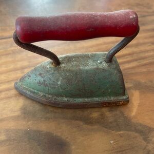 Vintage Antique Miniature Iron with Red Wooden Handle Kids Toy unique rare